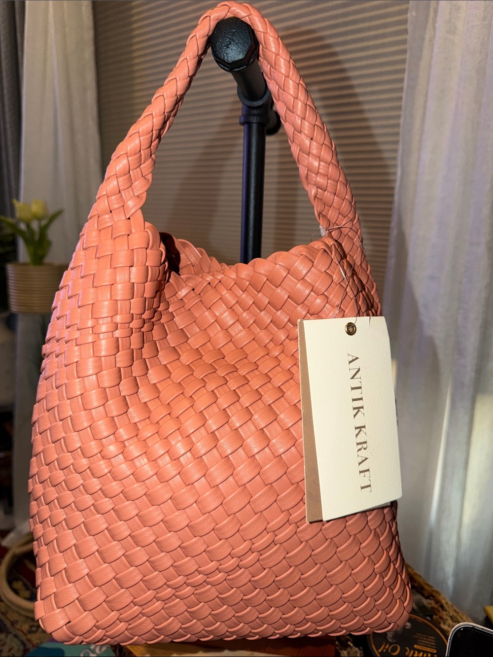 Antik Kraft Parker 2-in-1 Woven Satchel Rose Vegan Leather Bag NWT
